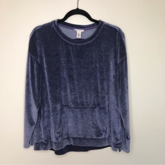 Westbound Velour Kangaroo Pocket Side Slit Bottom Dusty Blue Gray Women's Large - Picture 11 of 12